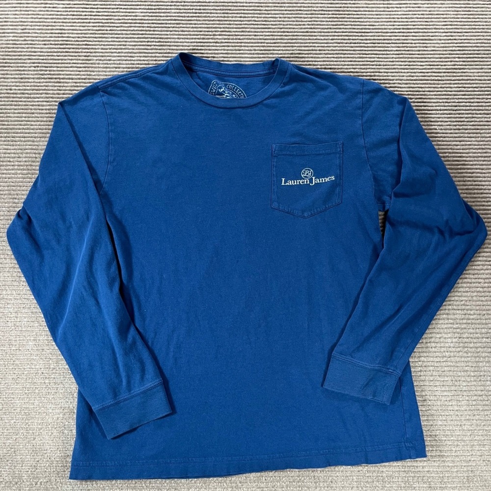 Lauren James Blue Preptec Life at the Top Long Sleeve Pocket Tee Shirt Small